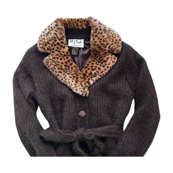 Vintage 80s Angora Leopard Print Sweater Jacket - Picture 2 of 4